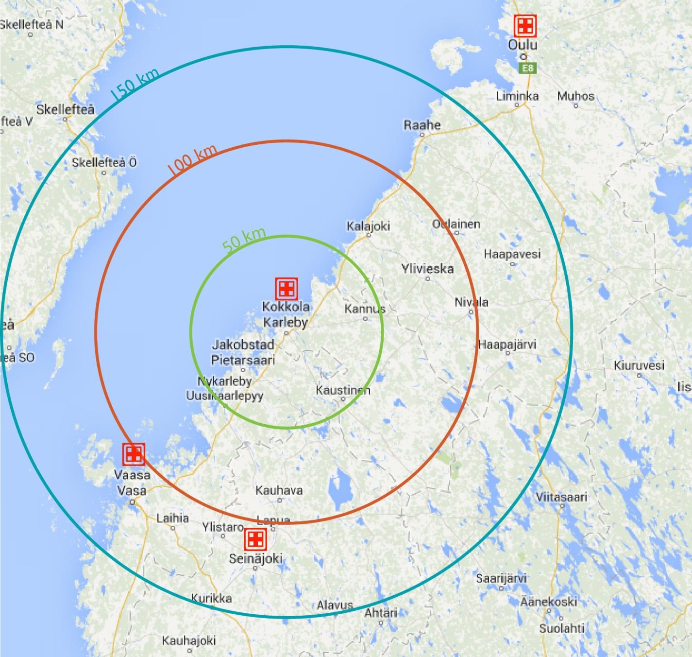 * * Ilman Keski-Pohjanmaan keskussairaalaa päivystävänä sairaalana etäisyydet Keski- Pohjanmaalta ja Oulun eteläiseltä alueelta, erityisesti Kalajokilaaksosta, kasvaisivat erittäin merkittäviksi.