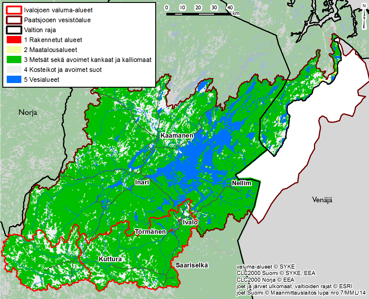 4 Alueen kuvaus 4.1 Vesistöalueen kuvaus Ivalojoki kuuluu Paatsjoen vesistöalueeseen (Kuva 4). Paatsjoen vesistöalue sijaitsee Lapin maakunnan pohjoisosassa pääosin Inarin kunnan alueella.