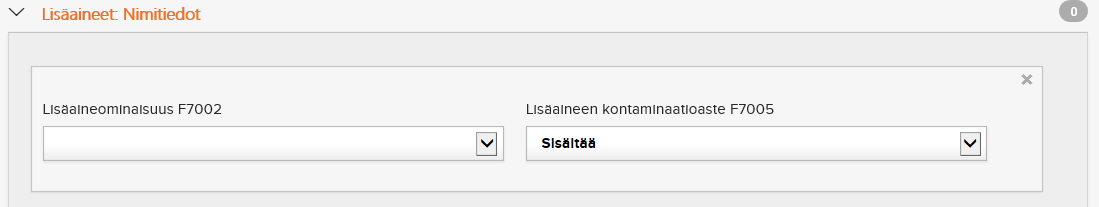 4.21.34. Valmistusaste F7011 Merkintä tuoretuotteen ja pakastetun puolivalmisteen valmistusasteesta (0-100%). 8.2.2016 4.21.35. E-numero F7003 Tuotteen sisältämät lisäaineet(e-numerot). 4.21.36.