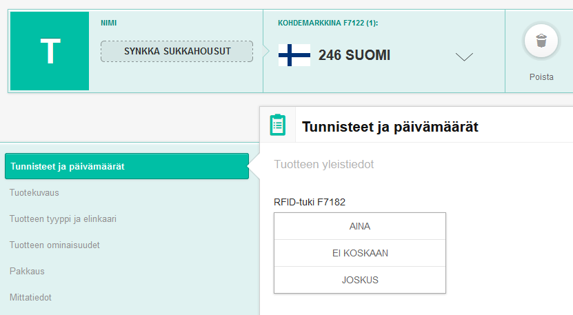 12.1. Tuotetietopohjan luominen olemassa olevasta tuotteesta Aloita avaamalla sen tuotteen tiedot jotka haluat kopioida. Klikkaa seuraavaksi Luo tuotetietopohjakuvaketta. Täytä lomakkeen tiedot.