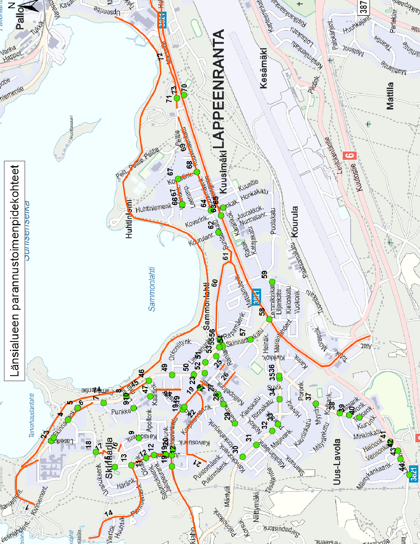 LAPPEENRANNAN LÄNSIALUEEN KÄVELYN JA PYÖRÄILYN TURVALLISUUSSELVITYS 35 LIITE 2: Liikenneympäristön parannustoimenpidelistat ja kustannusarviot Liikenneympäristön parannustoimenpiteet on jaoteltu