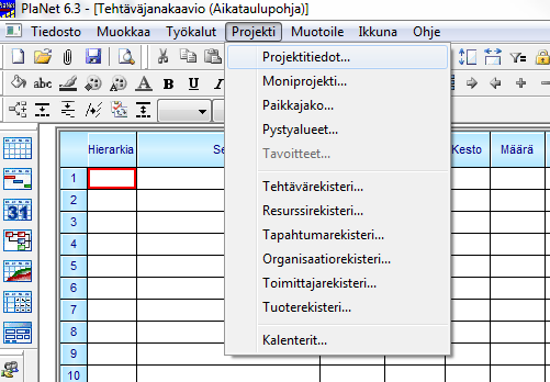 Liite 5 1 (23) Ohje resurssipohjaisen aikataulun tekemiseen Pohjaan valmiiksi lisätyt tiedot: Tarvittavat sarakkeet, tehtävärekisteri, resurssirekisteri, janaväritys Projektin avaus Avaa