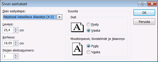 Sivun asetukset -valintaikkuna Valintaikkunaan pääset Rakenne-välilehden Sivun asetukset -ryhmän Sivun asetukset -painikkeella.