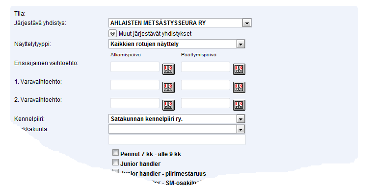 Suomen Kennelliitto ry. 12.5.2014 4(11) Muut järjestävät yhdistykset Järjestävän yhdistyksen oletusarvoksi tulee yhdistys, jonka nimissä anomusta ollaan tekemässä.