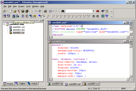 6 XML-työkalut 7 Kuva 6.8. Tyyliarkin esim0601.