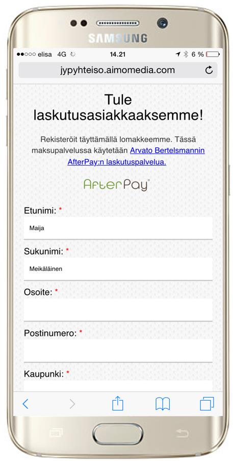 maksurajapinta, jossa kortin käyttäjillä on ostosten maksutapana lasku.