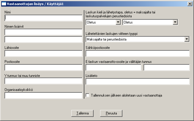 Poista-painikkeella voit poistaa valitsemiesi vastaanottajien tiedot. Sulje-painikkeella suljet näytön.