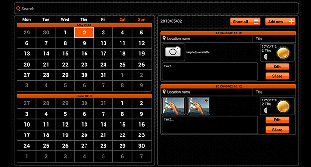 Muistiinpanot toiminnolla voit pitää muistiota kalastuspäivityksistä, jotka näkyvät kätevästi kalenterissa. Päivät, joille on lisätty muistiinpanoja, näkyvät kalenterissa oranssilla.