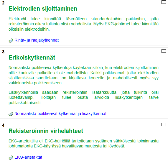 51 KUVA 18. Verkkokurssin kurssikuvaus ja ensimmäinen aiheosio Toisessa aiheosiossa käsittelemme raaja- ja rintaelektrodien sijoittamista (kuva 19).