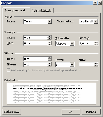 3. Tekstinkäsittely Microsoft Word 13/51 Sisennykset viivaimella Tekstiä voi sisentää myös viivaimen sisennysmerkeillä. 1. Vie kohdistin haluamaasi kappaleeseen tai valitse useampi kappale. 2.