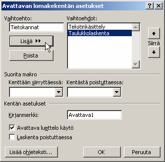 3. Tekstinkäsittely Microsoft Word 33/51 Tekstilomakekentän ominaisuuksissa voidaan mm. määritellä kentän tietotyyppi tai rajoittaa merkkien määrää.