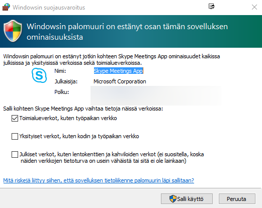 6 LIITTYMINEN KOKOUKSEEN SELAIMEN KAUTTA Jos vastapuolella ei ole koneellansa Skype for Business-sovellusta asennettuna, kokoukseen voi liittyä myös selaimen kautta. Huom!