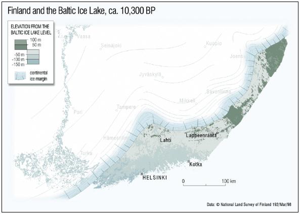 10 Kuva 6 Baltian jääjärven, Yoldia ja Litorita merien sijainnit (Tikkanen & Oksanen 2002) Korhonen ja Leskelä (1970) ovat tutkineet siipikairauksin Suomalaisten savien anisotropiaa.