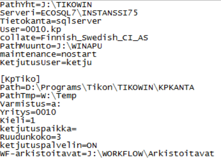 TIKO.INI Ketju-käyttäjän tiko.ini Explorer / Kansiot J:\Winapu\ini\xxxketju.ini Palkanlaskennan ketjutuksessa käyttäjä perustettava myös Tikonin käyttäjä-tauluun Käyttäjän oma tiko.