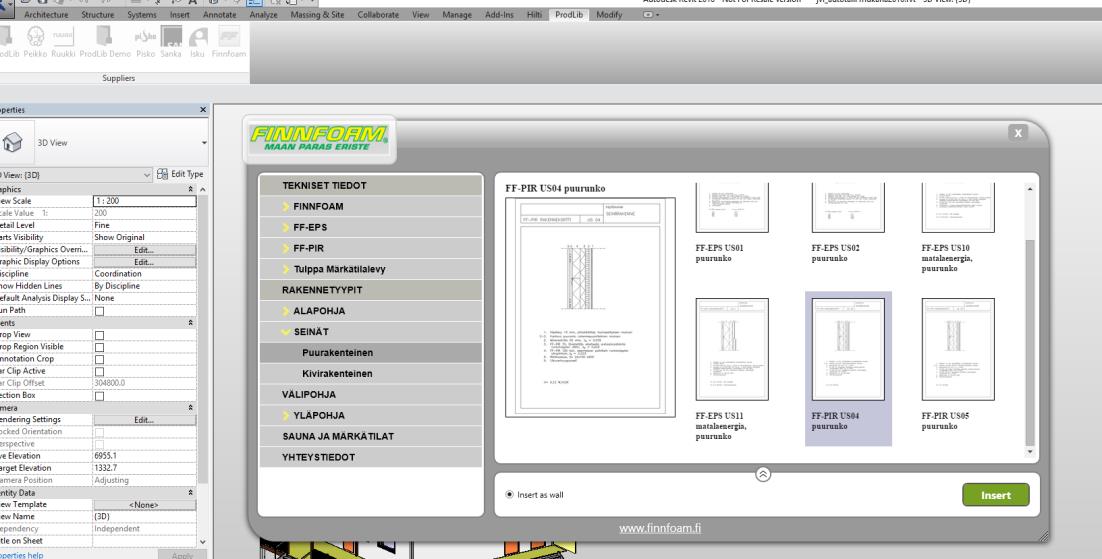 4 Tuoteselaimen käyttö Revit ohjelmassa Revit ohjelmassa Finnfoam-sovellus löytyy myös Ribbon valikon ProdLib