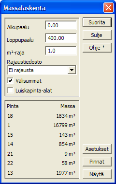 6.2.4 Poikkileikkausten pinta-ala Pinta-aloja voi laskea käyttämällä eri hakutapoja pisteiden osoittamiseen.