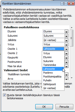 Tekstinkäsittely Microsoft Word 2007 25/30 Esikatselu-ikkunassa tulisi näkyä nyt vastaanottajan koko osoite.