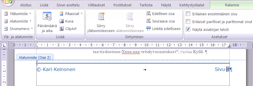 Sivunumerointi alkaa sisällysluettelon jälkeen Kirjoissa ja muissa materiaaleissa, kuten tässä monisteessa, halutaan sivunumeroinnin alkavan numerolla yksi vasta sisällysluettelon jälkeen.