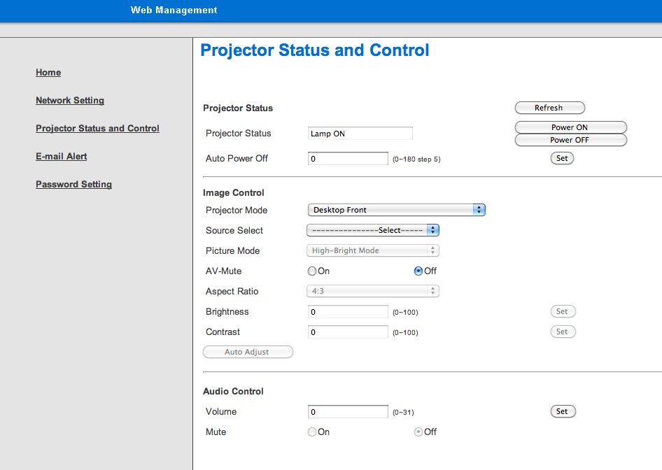 Käyttäjän ohjaimet Vaihe 9: Avaa "Projector Status and Control"