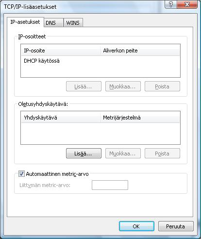 4. Laajakaistaliittymän asetukset / Windows VISTA 6. Tarkista, että Internet-protokolla TCP/IP Version 4(TCP/ IPv4) on rastitettuna. 7.