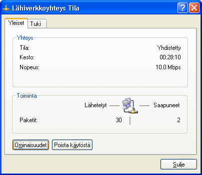 5. Laajakaistaliittymän asetukset / Windows XP 5.1 Laajakaistaliittymän asetusten tarkistus / Windows XP 3. Aukeaa Verkkoyhteydet-ikkuna. Tuplaklikkaa Lähiverkkoyhteys-kuvaketta.