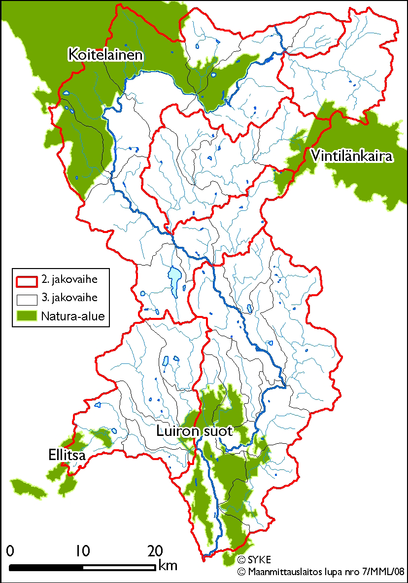 Taulukko 4. Luiron osavaluma-alueiden pinta-alat ja järvisyydet 2. jakovaiheen mukaan (Ekholm 1993).