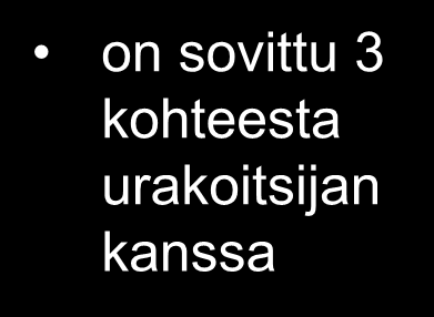 Tuntiveloitus (puitesopimus) on sovittu 3 kohteesta urakoitsijan kanssa Jokainen