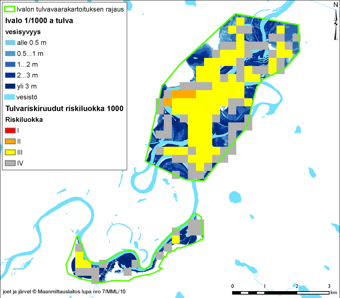 Taulukko 9. Riskiruutujen luokittelu asukasmäärän ja kerrosalan perusteella.