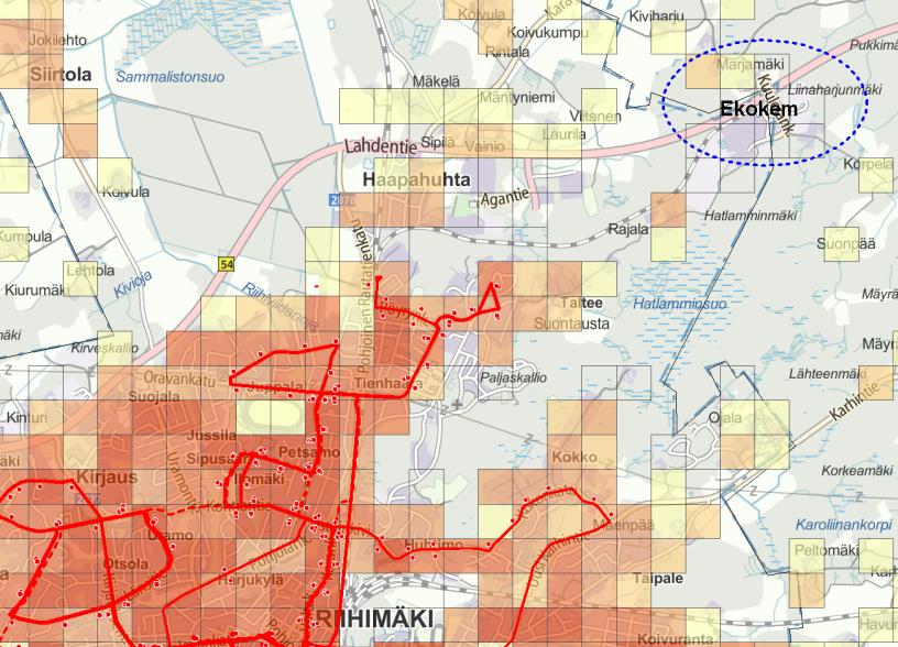 Taulukko 2 Palveluliikenteen tarjonta arkipäivinä Ympäri vuoden (ei heinäkuussa) ajopäivät alkaa päättyy vuoroja Linja 9 kp 7:25 7:55 1 Linja 10 M-P 11:00 14:20 2 Linja 11 M,K,P 9:30 13:00 2 Linja 12