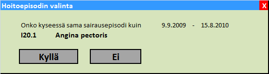 5.1.5. Diagnoosien yhdistäminen ja episoditunnus Episoditunnuksella samaan sairauteen tai terveysongelmaan liittyviä tapahtumia voidaan liittää yhteen palvelujen antajasta riippumatta.