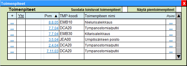 Toimenpiteen ensisijaisuuteen tulee käyttäjän pääsääntöisesti ottaa kantaa. Mikäli käyttäjä ei tietoa erikseen kirjaa, merkitään ensimmäiseksi kirjattu toimenpide päätoimenpiteeksi.