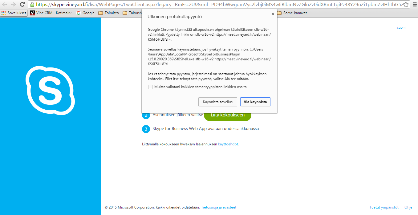 Google Chrome ohjeet jatkuu Kun Windows on asentanut Web Appin ja olet klikannut