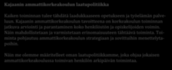 Sivu 3 / 26 Johdanto Kajaanin ammattikorkeakoulun (KAMK) visiona on olla vuonna 2020 Suomen tekevin korkeakoulu. Visio ohjaa toimintaa kaikilla toiminnan tasoilla.