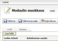 InfoWeb 104(149) Linkit Linkkimoduulilla voidaan lisätä sivuille linkkilistoja, joiden asettelu ja muotoilu tapahtuvat valmiin tyylimäärityksen perusteella.