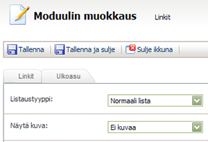 InfoWeb 106(149) Linkkilistan ulkoasumääritykset Linkkilistaan voi tehdä ulkoasumääritykset, jonka muutokset näkyvät julkisella puolella.