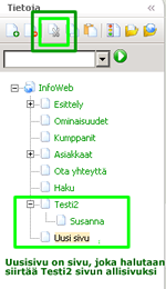 InfoWeb 20(149) Sivun poistaminen Sivun poistaminen Valitaan haluttu sivu aktiiviseksi Klikataan Poista sivu -painiketta sivuhakemiston toimintovalikosta tai sivun nimen päällä hiiren oikealla