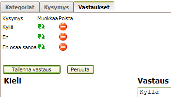 InfoWeb 54(149) Kategoriat Näkymään avautuu kategoriapuu, jossa on listattuna kaikki sivut, jossa gallupkategoria on aktivoitu käyttöön.