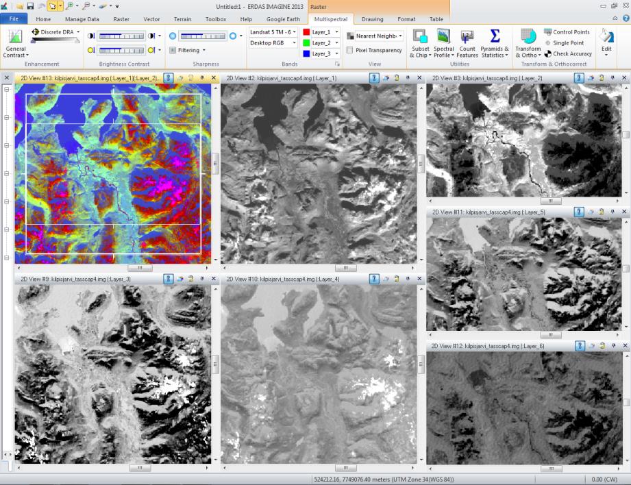 PÄÄKOMPONENTTIANALYYSI (Principal Component Analysis) Pääkomponenttianalyysi (PCA) on monimuuttujamenetelmä, jota käytetään poistamaan satelliittikuvien kanavien korreloituneisuus.