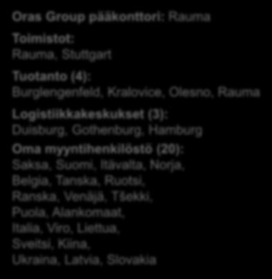 6 Oras Group lyhyesti Oras Group pääkonttori: Rauma Toimistot: Rauma, Stuttgart Tuotanto (4): Burglengenfeld, Kralovice, Olesno, Rauma Logistiikkakeskukset (3): Duisburg, Gothenburg, Hamburg