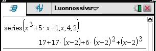 95 esittää n:nnen asteen polynomin P ( x ) termin x x 0 potenssien avulla. 5. Esitetään polynomi P ( x )= x 3 +5 x termin x 2 potenssien avulla. TEHTÄVIÄ.