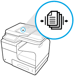 Tulostusmateriaalin lisääminen automaattiseen asiakirjansyöttölaitteeseen Automaattiseen asiakirjansyöttölaitteeseen mahtuu enintään 50 arkkia 75 g/m:n 2 paperinippu.