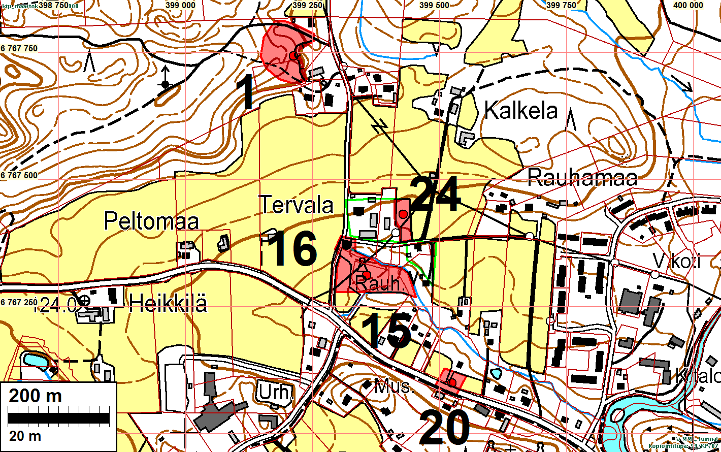12 Muinaisjäännösalueen rajaukset on merkitty