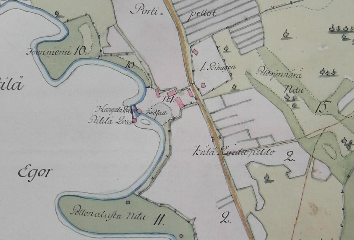 Kylänpaikan rajaus vuoden 1783 kartan
