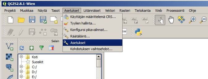 Käyttöohje 9 (14) RAJAPINNAN KÄYTTÄMINEN QGIS-OHJELMASSA Nämä ohjeet on toteutettu suomenkielisen QGIS 2.