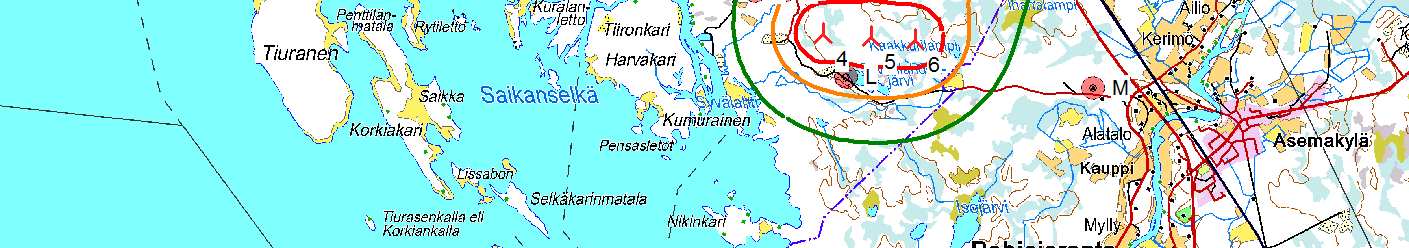 Project: Simo Kaava DECIBEL - Map 8,0 m/s Calculation: Simo nykytila + Onkalo G128 x 3 x HH140 (GF=0,4 ja z=4,0) WindPRO version 2.8.57