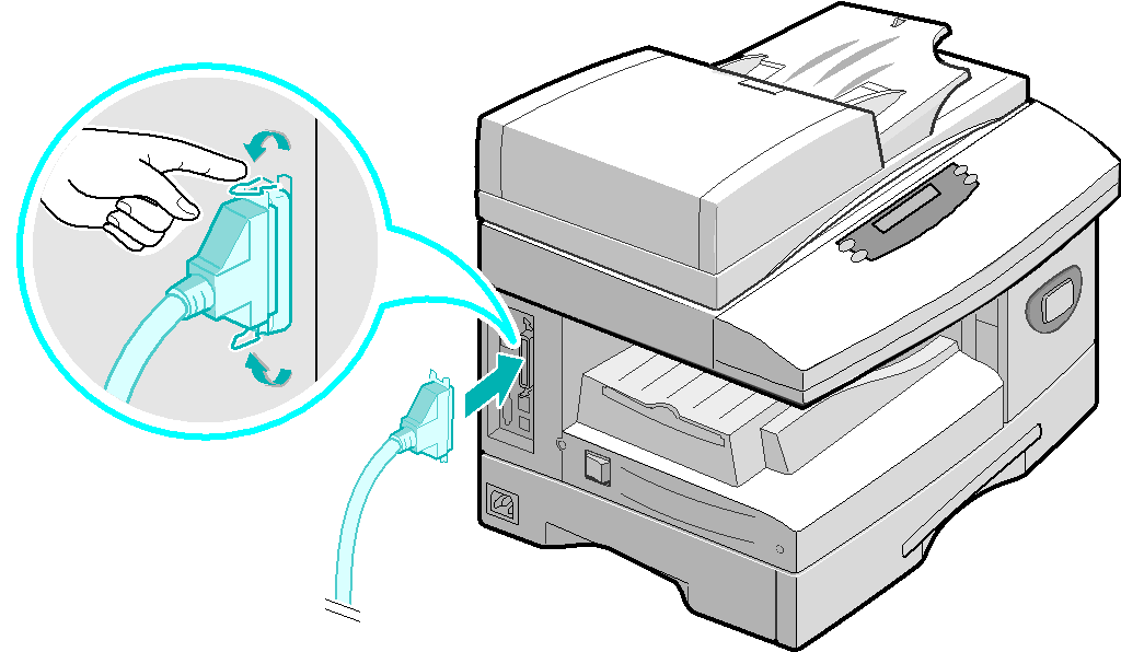 3 USB- tai rinnakkaisporttikaapeli VAROITUS: Sammuta tietokone ennen kuin kytket kaapelin. Aloitusohjeet Kytke koneen mukana toimitettu USB-kaapeli.