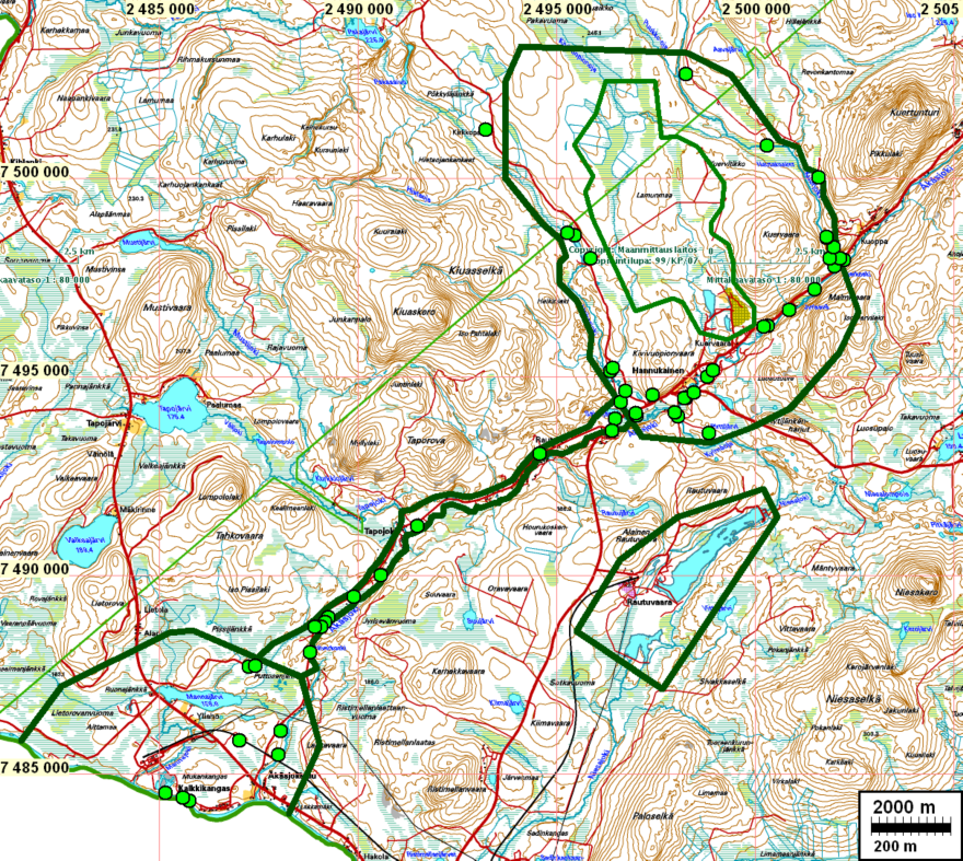 7 Paikannuskartta Yleiskartta, tutkimusalueet Tutkimusalueet rajattu vihreällä.