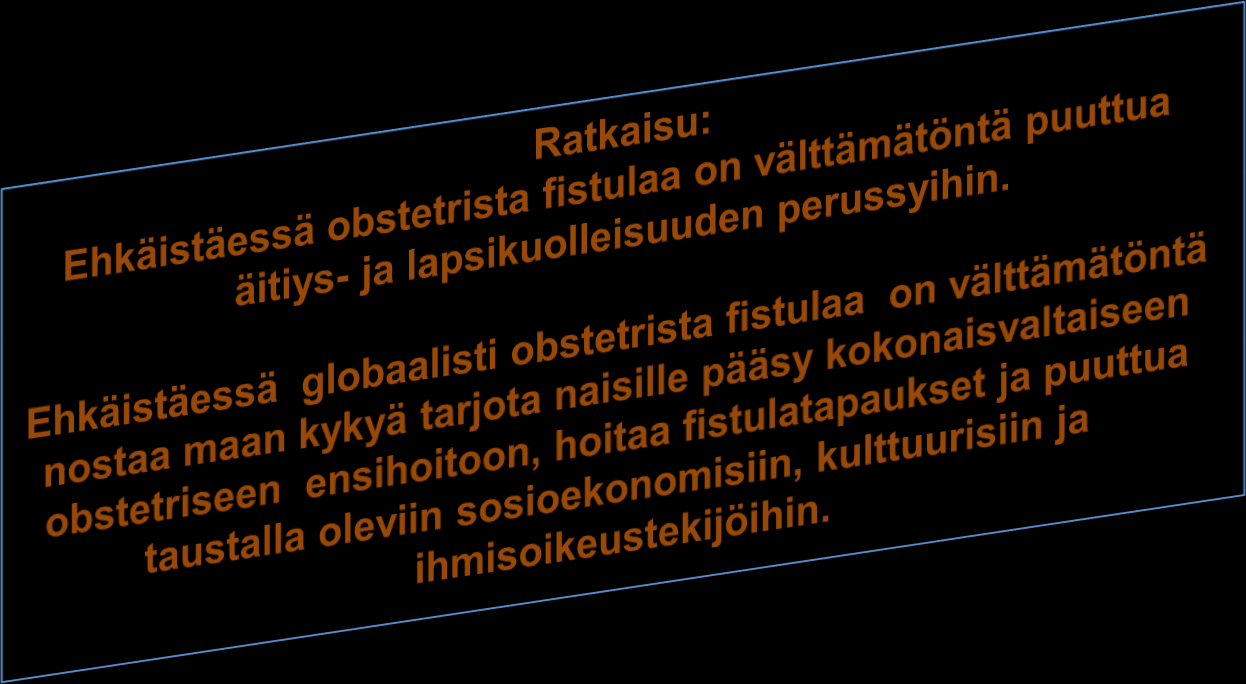 1. Liberian fistula-projekti obstetrisen fistulan sekä äitiys- ja lapsikuolleisuuden estämiseksi Liberiassa Vuosien 2016-2018 rahoitus: USdollaria 1,000,000 UNFPA:lle Äitiyskuolleisuuden perussyyt: