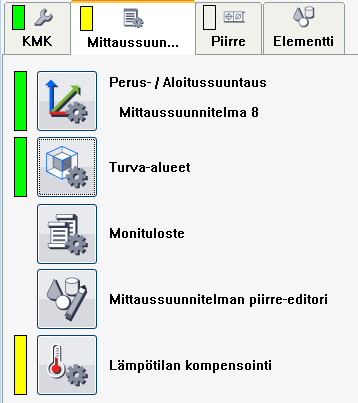 Tässä vaiheessa mittaussuunnitelma näyttää tältä, kaksi ylintä kohtaa ovat vihreinä mikä mahdollistaa CNCohjauksella suoritettavan mittauksen.