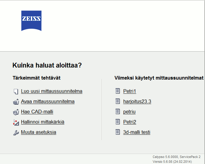 6. CAD-MALLIN KÄYTTÖ MITTAUKSESSA Ohjelma osaa lukea seuraavia tiedostotyyppejä: ACIS tiedostotarkenne *.sab CATIA tiedostotarkenne *.exp, *.model STEP tiedostotarkenne *.